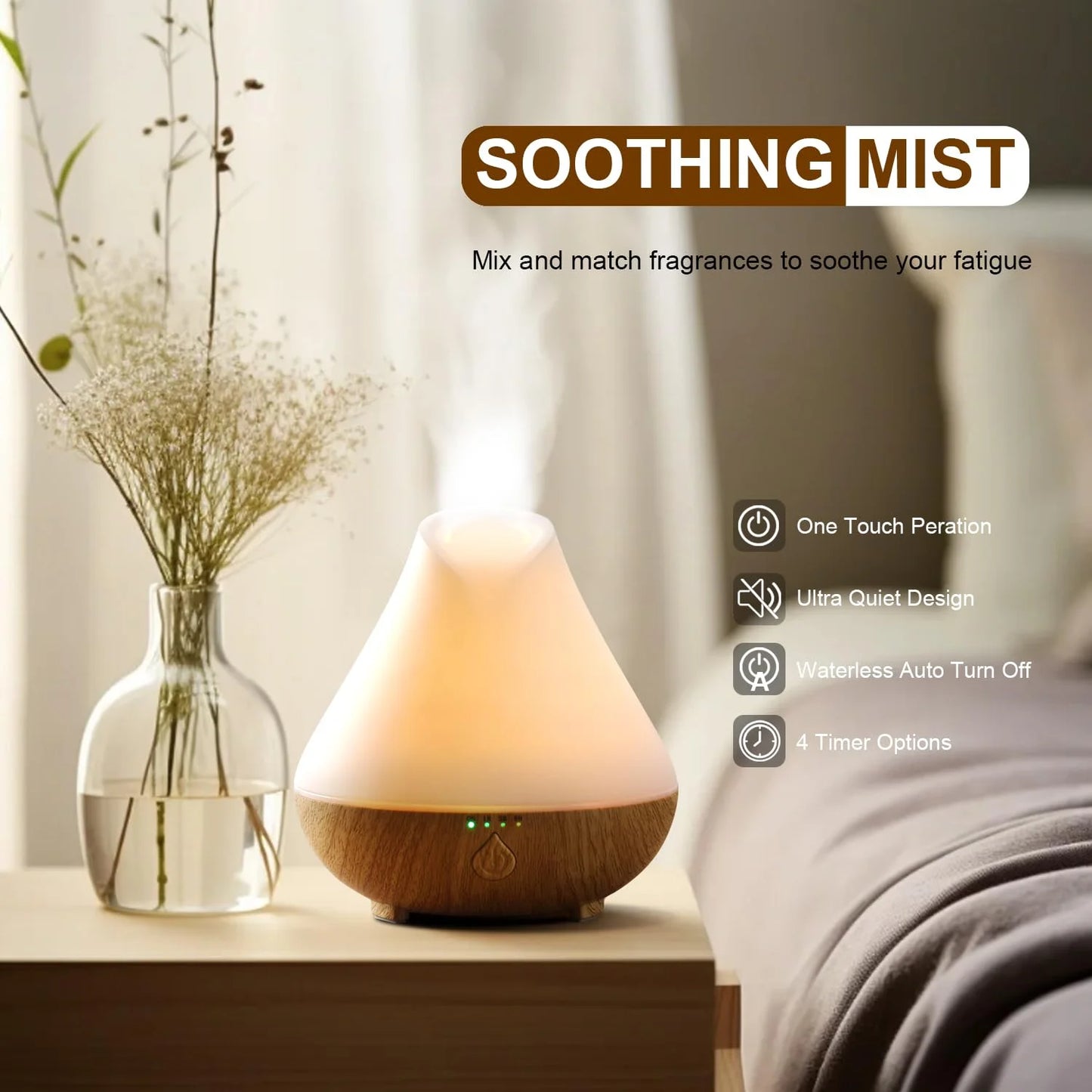 Woodgrain Aromatherapy Diffuser Humidifier, Waterless Auto Shut-Off for Large Room Bedroom Home Office